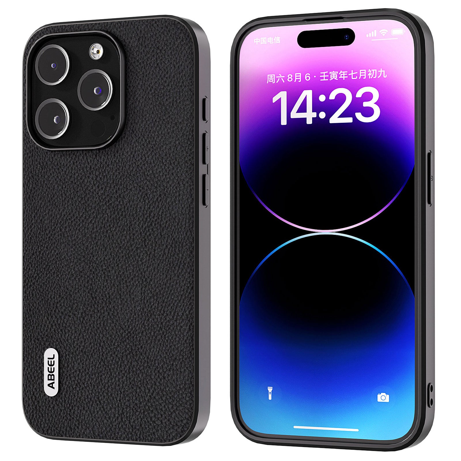 ABEEL pro iPhone 15 Pro hovězí kůže PC TPU pouzdro na telefon Litchi Texture Anti-Scratch Cover ABEEL pro iPhone 15 Pro hovězí kůže PC TPU pouzdro na telefon Litchi Texture Anti-Scratch Cover